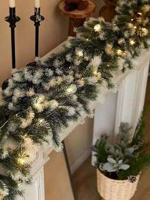 1pc 168 Strands White Snow Pine Needle Vine, 180cm, Suitable For Winter Christmas Decoration, Party Decoration, Tabletop Decor, Door & Window Hanging, Staircase Decoration