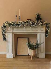 1pc 168 Strands White Snow Pine Needle Vine, 180cm, Suitable For Winter Christmas Decoration, Party Decoration, Tabletop Decor, Door & Window Hanging, Staircase Decoration