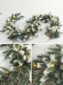 1pc 168 Strands White Snow Pine Needle Vine, 180cm, Suitable For Winter Christmas Decoration, Party Decoration, Tabletop Decor, Door & Window Hanging, Staircase Decoration