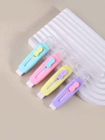 1个装多色推拉式橡皮擦带刷创意伸缩橡皮擦便携学习配件彩色拼接简约清新橡皮擦文具橡皮擦学习必备