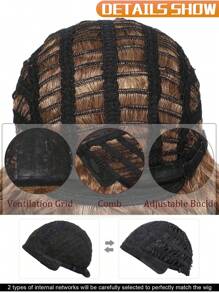 18英寸合成纤维卷发假发，渐变金色，蓬松自然，带刘海，耐热 - 漸變金色 - 查看 8