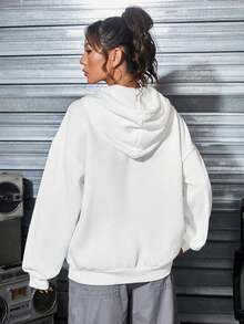 Basic Graphic Print Kangaroo Sweatshirt - 白色 - 查看 2