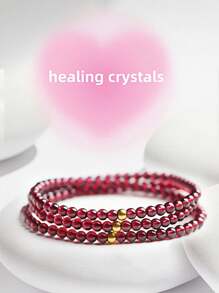 1pc Natural Garnet Beaded Bracelet, Fashionable Jewelry Accessory, Luxury Crystal Bracelet With Elastic Adjustable Design - Wealth & Romance Attraction, Suitable For Women's Daily Work, Vacation, Party Wear, Surprising Women's Jewelry