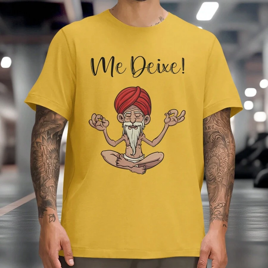 Casual T-Shirt LET ME MEDITATE Funny Phrase Shirt Meditation 100% Cotton - Màu vàng - Xem 1