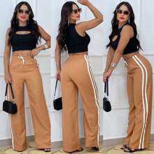 Striped Palazzo Pants - Caqui - Ver 3