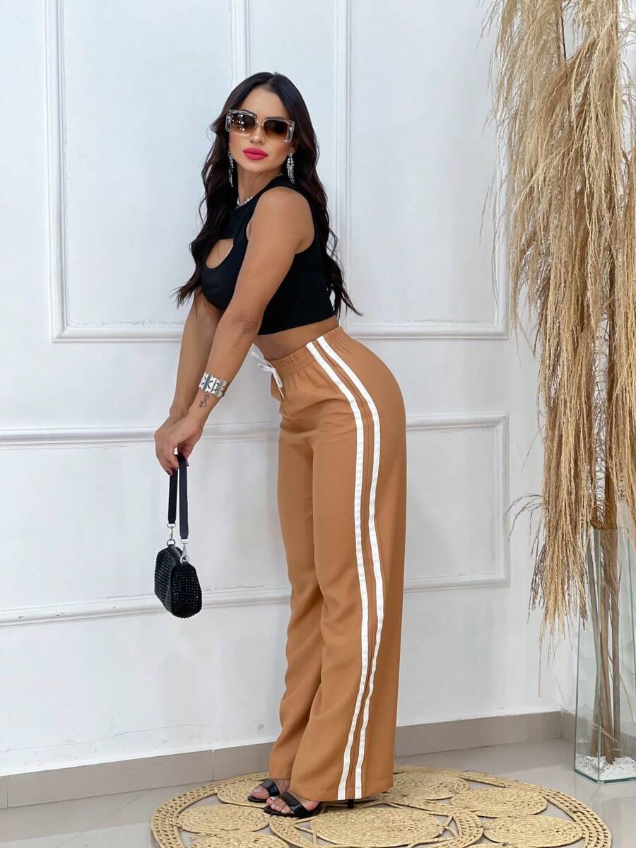Striped Palazzo Pants - Caqui - Ver 1
