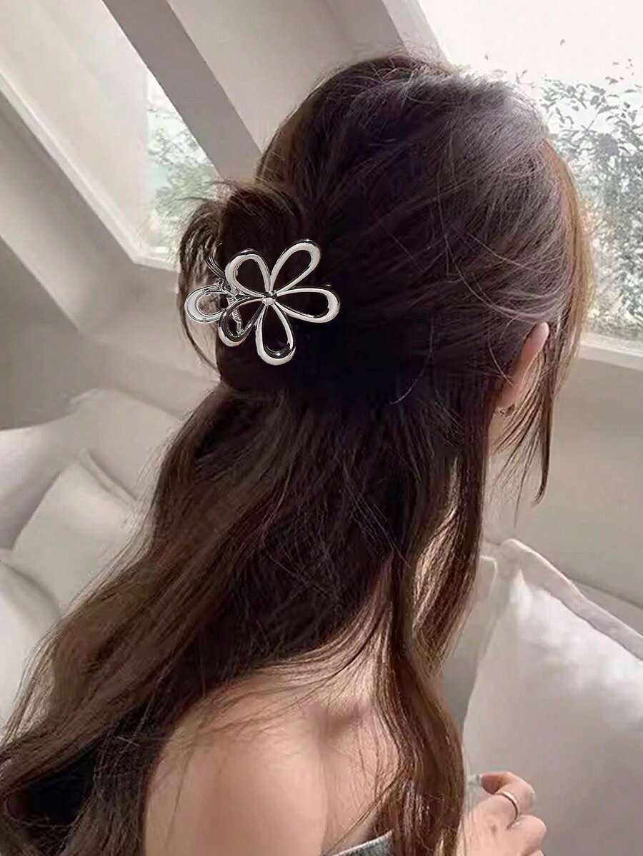1 kẹp tóc kim loại họa tiết hoa, phụ kiện tóc hình càng cua cho nữ - hoa huệ nở hoa - Xem 1