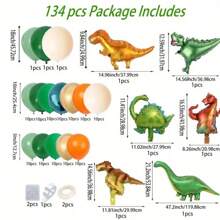 134 piezas Kit de arco de guirnalda de globos con dinosaurios y animales de la selva, decoraciones para fiestas con temática de bosque, decoraciones para fiestas de cumpleaños, decoraciones para festivales, decoración del hogar, telón de fondo para baby shower, decoración de ambiente, adornos para interiores y exteriores - Multicolor - Ver 2