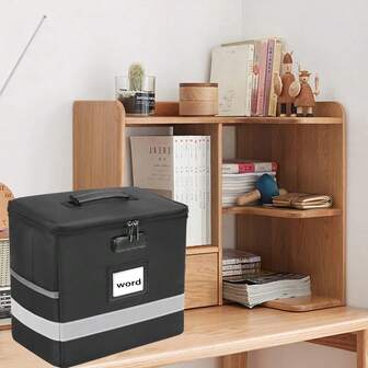 Black Flame Resistant File Storage Box With Combination Lock File Organizer Large Capacity Foldable With Reflective Tape Can Store Letters Documents Information Contracts Files Exam Papers Suitable For Home Office School Size 31*15*25.5 Cm(Hanging Clip Not Included)