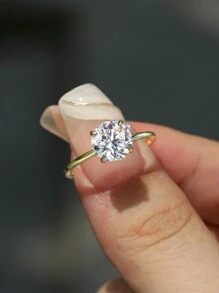 1pc 925 Sterling Silver 1ct-3ct Round Cut Large Cubic Zirconia Women's Wedding Band Engagement Bridal Party Ring, Fine Jewelry Gift - Gold - View 7