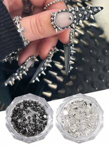FULL BEAUTY 1 盒 3D 美甲金属饰品钉饰配件酷女孩银色镀铬朋克摇滚迷你金属铆钉设计美甲用品装饰 DIY 美甲宝石美甲用品 - 彩色 - 查看 4