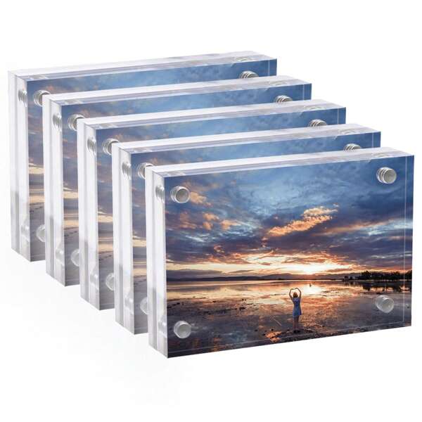 2/3/5PCS Picture Frames Acrylic Frames, 20mm Thicker Lucite Frameless Clear Floating Frames, Magnetic Double Sided Photo Frame, Free Standing Desktop