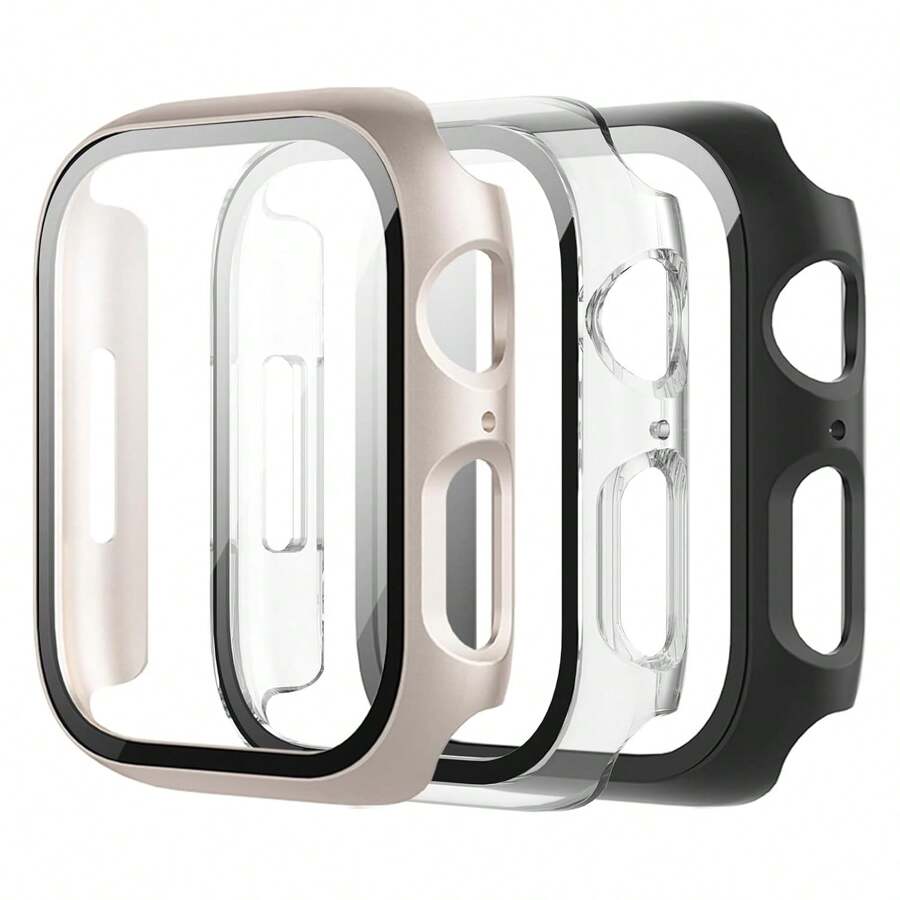 3 Packs Built In Tempered Glass Screen Protector Compatible With Apple Watch Series 10 42mm Series 10 46mm Hard PC Case Overall Protective Cover - Multicolor - View 1