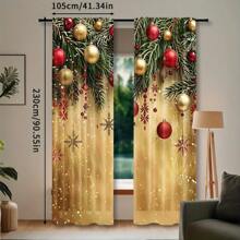 2 件优雅金色圣诞球窗帘 - 杆袋设计，可机洗，易悬挂涤纶窗帘，适用于卧室和客厅装饰，非常适合节日氛围 - 彩色 - 查看 10