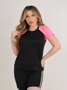 Dry-Fit T-Shirt - Women's Raglan T-Shirt For Gym And Training Plus Size - Màu Hồng Tươi - Xem 4