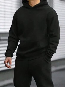 2er/Set Jungen Lässig Fleece Hoodie & Jogginghose Set, geeignet für Reisen und Hauskleidung im Herbst/Winter - Schwarz - Übersicht 3
