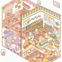 7/4/1 Rabbit Series 3D Decoration DIY Stickers, Manual Stickers, Visual 3D Stacking 3D House Memo Stickers, Paperless 3D Scene Landscape Stickers, Miniature Scene Rabbit Supermarket, Rabbit Kitchen, Rabbit Bedroom, Rabbit Classroom, Rabbit Burger Shop, Rabbit Library, Rabbit Dessert Shop, Scene DIY Free Design Stress Relief Stickers Back To School