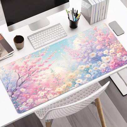 Colorful Floral Art Computer Mouse Pad, Cute Large Desk Mat, Office Keyboard Pad, Home Mouse Pad, Non-Slip, Premium Rubber, Edged Back To School Gaming Mouse Pad Desk Accessories Office Supplies Office Desk Accessories Mousepad Mouse Pad For Desk