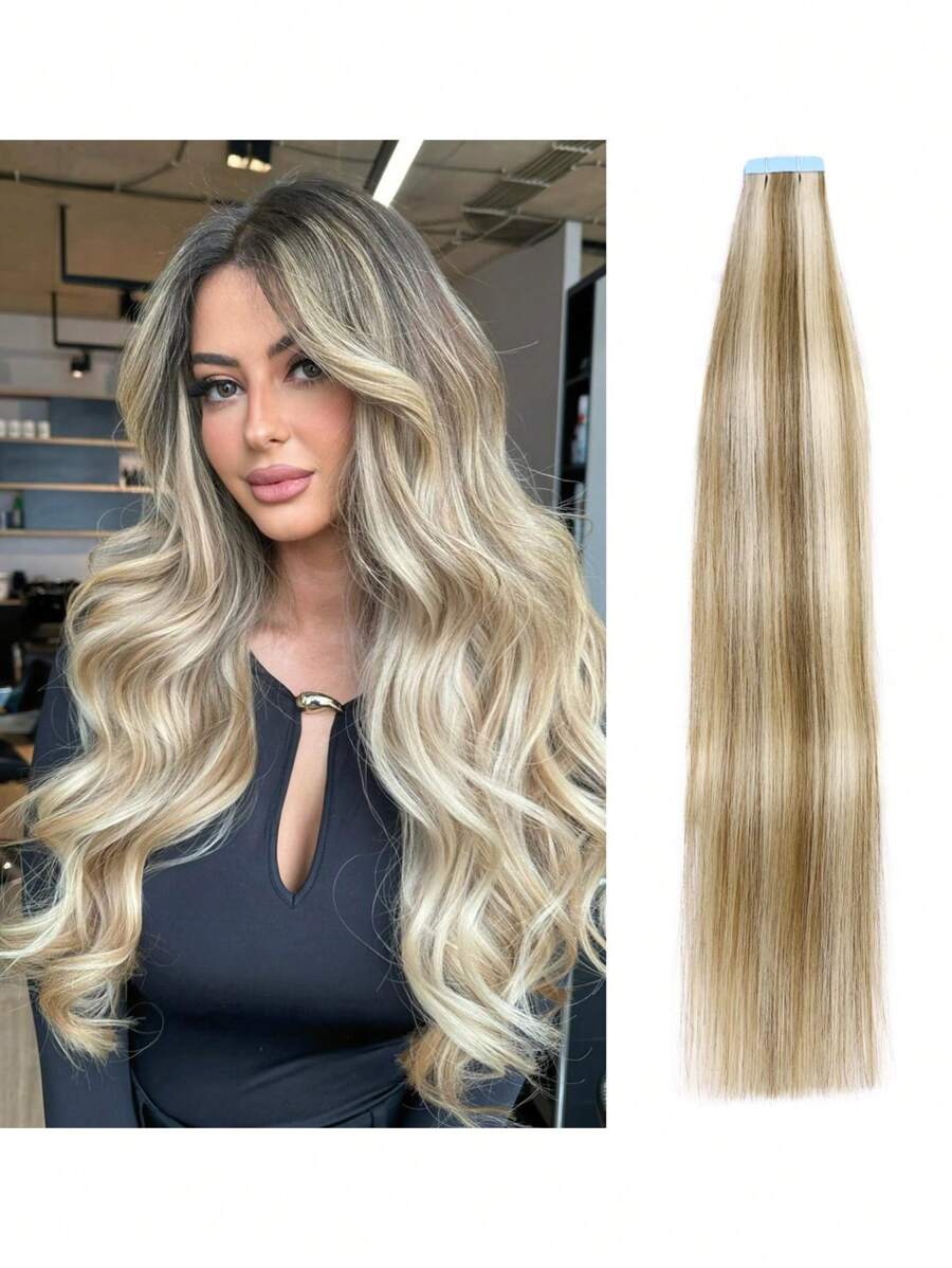 20-calowe taśmy do przedłużania włosów, włosy ludzkie, niewidoczne, bezszwowe, popielate, blond i 613, blond, 100% Remy, przedłużki z ludzkich włosów, prawdziwe włosy ludzkie, 50 g/opakowanie, 20 szt. przedłużek na taśmie