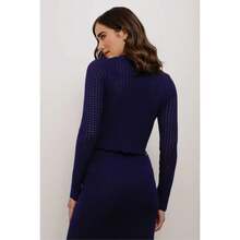 Long Sleeve Open Weave Knit Blouse - 藍色 - 查看 2