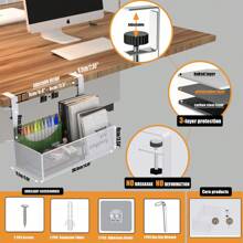 Under Desk Storage Organizer Clamp-On,Mesh Metal 3-IN-1 Desk Side Storage- Use On Desk,Under Desk Or As A Hanging Wall Organizer For Office Supplies & Home Essentials