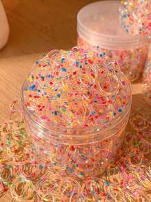 500pcs/can Durable Colorful Small Hair Ties With High Elasticity, Simple Design - Multicolor - View 1