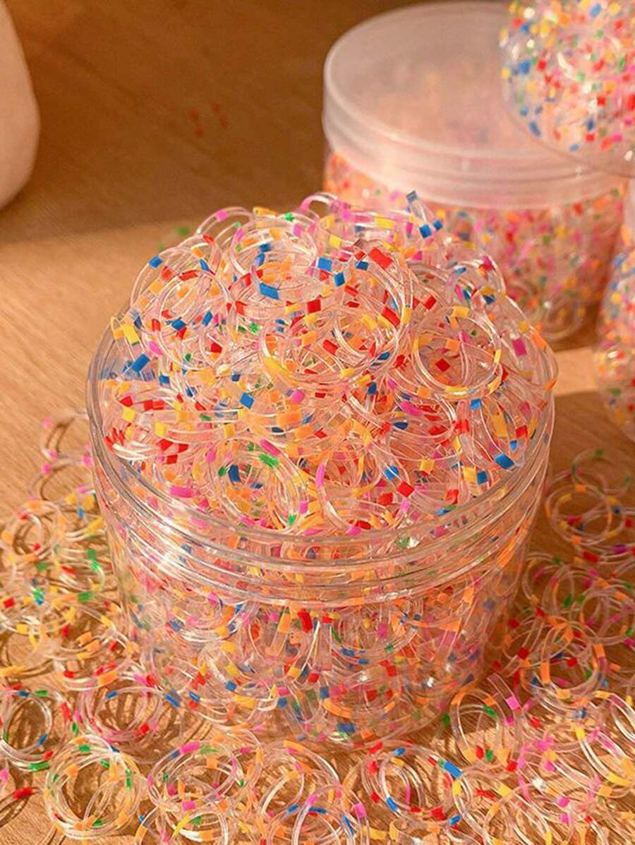 500pcs/can Durable Colorful Small Hair Ties With High Elasticity, Simple Design - Multicolor - View 1