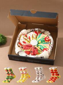 4 双男女通用创意披萨礼盒设计袜子，舒适休闲礼品袜，适合情人节、母亲节/父亲节、复活节、斋月、送给家人和朋友的礼物，所有季节 - 彩色 - 查看 5