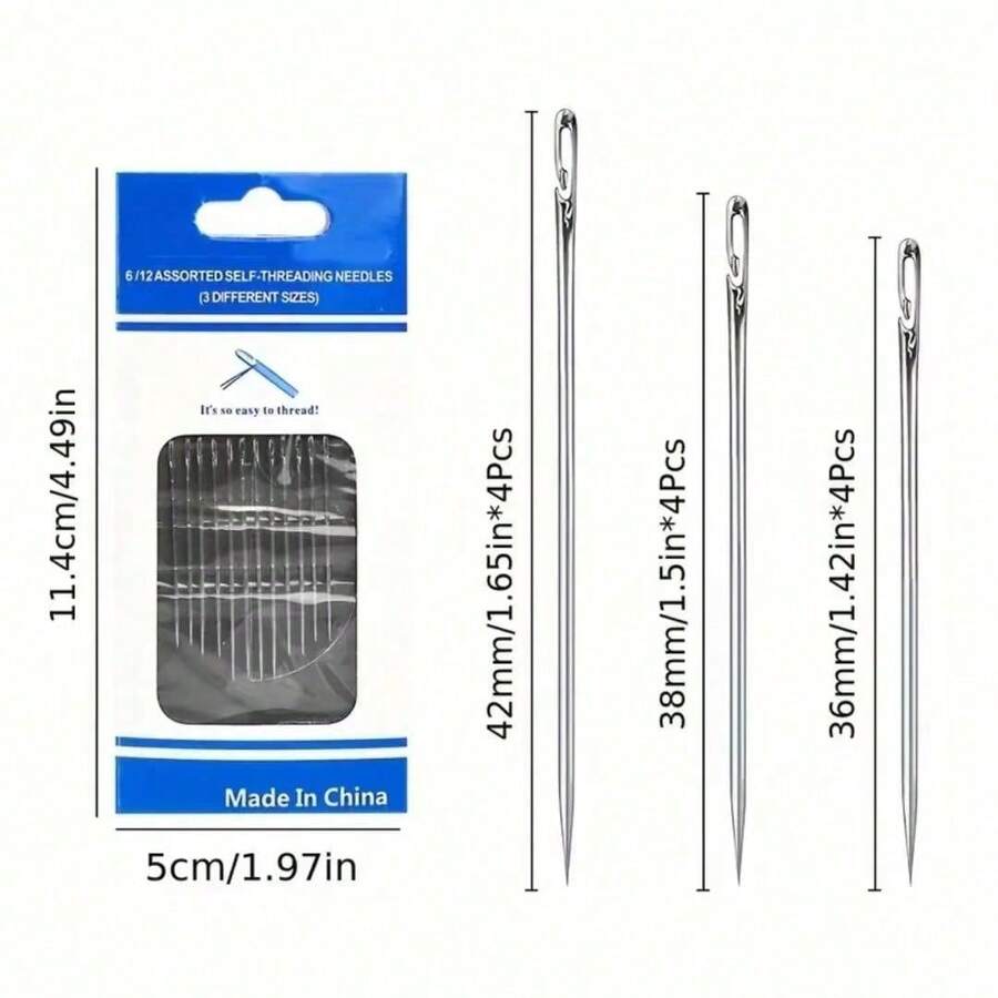 48pcs Self Threading Hand Sewing Needles Side Opening And Top Opening