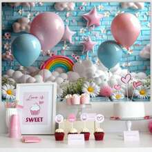 1pc Spring Rainbow Daisy Photography Backdrop, Colorful Rainbow Balloons Birthday Party Decor, Multi-Function Polyester Home Wall Decor Tapestry 210*150cm/150*100cm/100*75cm, For Christmas, Birthday Banner, Cake Table Decor, Christening Party, Baby Shower, Wedding, No Electric Required
