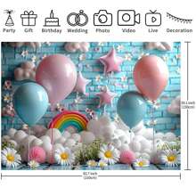 1pc Spring Rainbow Daisy Photography Backdrop, Colorful Rainbow Balloons Birthday Party Decor, Multi-Function Polyester Home Wall Decor Tapestry 210*150cm/150*100cm/100*75cm, For Christmas, Birthday Banner, Cake Table Decor, Christening Party, Baby Shower, Wedding, No Electric Required