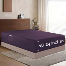 Elegant Comfort Luxury 1pc Extra Deep 18-24 Inch Deep Pocket Fitted Sheet - All Around Elastic Bedding Mattress Covers With Deep Pocket Up To 24 Inch And Double Sided Storage Pockets, Ultra Soft Machine Washable Luxury 1-Piece Bed Fitted Sheet - Fade And Wrinkle Resistant Premium Hotel Quality Twin/Full/Queen/King/Cal King Fitted Sheet, Christmas Decorations Gifts, Cozy Winter Styles, Moody Shades - 紫色 - 查看 1