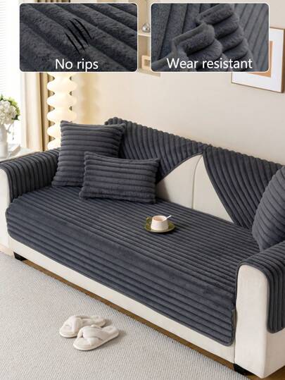 1pc Thickened Plush Sofa Cushion, Four Seasons Universal Anti-Slip Sofa Cover, Dust-Proof, Washable, Non-Shedding, Non-Fading, Suitable For Bedroom, Office, Living Room L-Shaped Sofa And 1/2/3/4 Seats