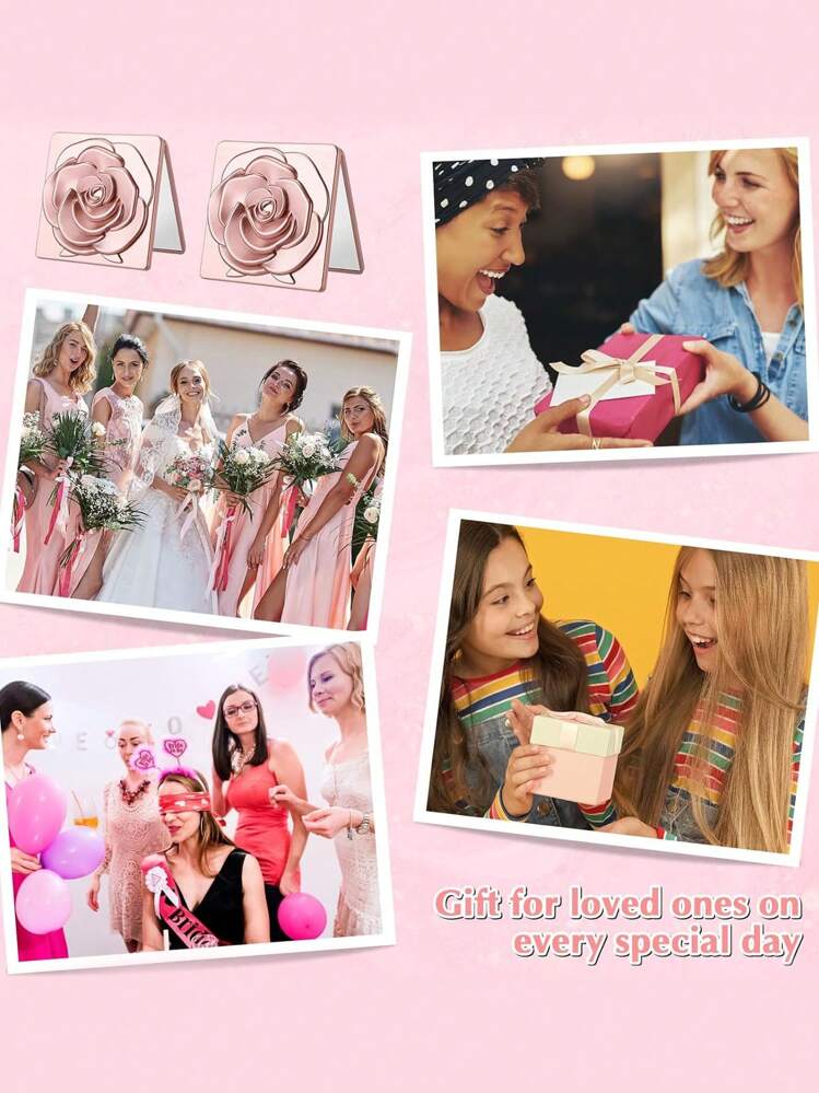 15 Peças Conjunto de Espelho de Maquiagem com Flor de Rosa, Inclui 10/5 Peças Espelhos de Flor Dobráveis, 10/5 Peças Faixas de Cabelo de Cetim, 10/5 Peças Sacos de Organza Branca, Adequado como Presente de Noiva, Lembrança de Casamento, Espelho de Maquiagem Portátil, Ideal para Casamentos, Despedidas de Solteira, Chás de Panela, Presentes para Convidados e Lembrancinhas de Festa - multicolorido - Visão 8