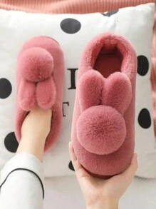 New Women Plush Slippers, Furry Winter Boots Indoor/Outdoor Wear, Cartoon Rabbit Thick Soft Bottom House Slippers For Autumn/Winter