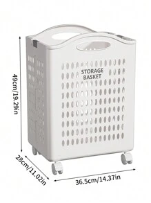 1 件带轮子的塑料储物篮，可折叠大容量储物箱，洗衣收纳盒，浴室、阳台等，节省空间的正装裤子鞋子牛仔裤靴子裙子洗衣篮，洗衣篮浴室收纳盒，篮子，储物篮，可折叠洗衣篮 - 白色 - 查看 14