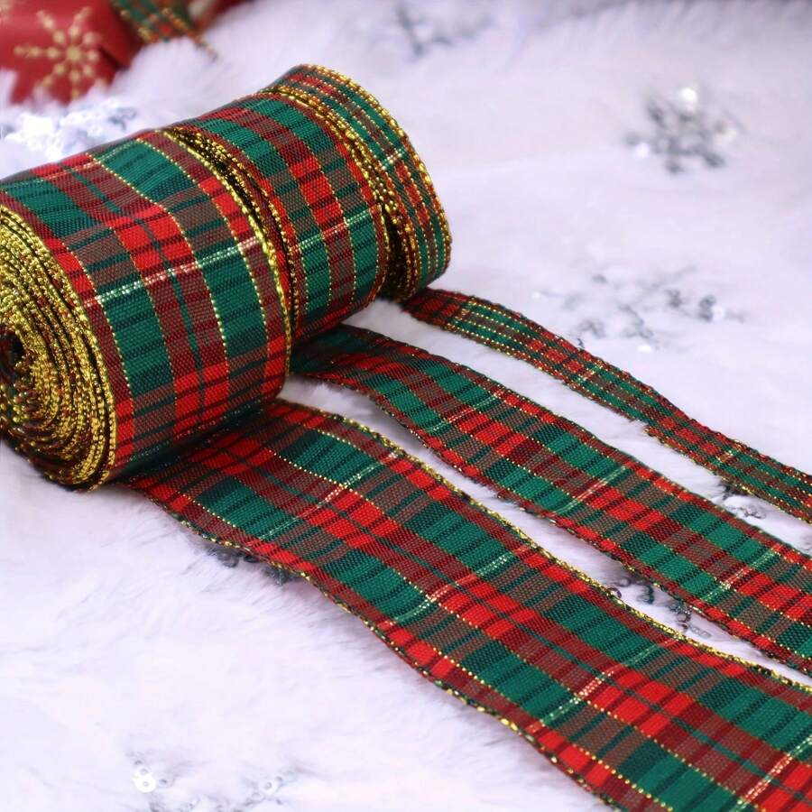ZNZAKKA 2 Yards Plaid Ribbon Christmas Ribbon For Crafts, Gift Wrapping, Cake Baking Packaging, Christmas Party Decoration