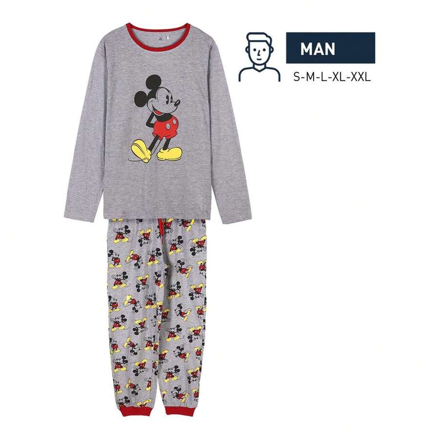 Disney Long Single Jersey Pajamas Mickey Gray Long Cotton Pajamas | Comfortable And Elegant Set For Sleeping And Resting | Mickey Pajamas With Easy Care - Multicolor - View 1
