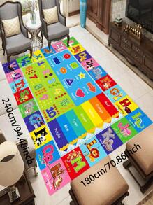 1pc Interesting Education Area Rug For Living Room, Bedroom, Playroom, Nursery Classroom With Letters, Numbers, Shapes Printed Children's Educational & Fun Play Area Rug For Boys And Girls ,Room Decor