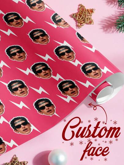 1pc Custom Face Gift Wrapping Paper, Personalized Face Mash Gift Wrapping Paper, Pink Gift Wrap, Mars And Rose New Song Apateu Song Inspired, APT Wrapping Paper For Friends, Perfect For Christmas Holiday, Party Celebration, Best Unique Gift Package For Her/Him, Boyfriend, Girlfriend, Best Friend, Ideal For Christmas, Valentine's Day, Birthdays, Anniversary, Graduation
