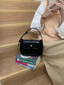 新款秋冬韩版绒面复古手提包百搭斜肩斜挎枕头包时尚波士顿女包 - 黑色 - 查看 3