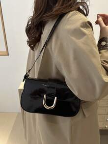 时尚女士复古马蹄扣手提包单肩包 - 黑色 - 查看 3