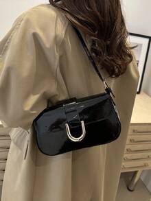时尚女士复古马蹄扣手提包单肩包 - 黑色 - 查看 5