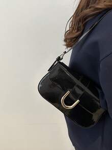 时尚女士复古马蹄扣手提包单肩包 - 黑色 - 查看 7