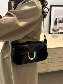 时尚女士复古马蹄扣手提包单肩包 - 黑色 - 查看 6