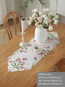 1pc Satin Fabric Exquisite Embroidery Decorative Table Runner For New Year, Kitchen, Dining Table, Home Decor, Mother's Day, Valentine's Day, Family Gathering, Holiday Decoration, Indoor & Outdoor, Party & Wedding Decorations