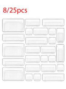 Bộ 8/25 ngăn kéo bằng nhựa trong suốt, khay đựng đồ dùng đa năng 4 kích cỡ cho phòng tắm và ngăn kéo đựng đồ trang điểm, hộp đựng đồ trang điểm, phòng ngủ, đồ dùng nhà bếp và văn phòng - Màu trong suốt - Xem 10