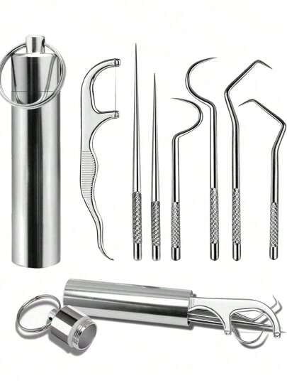 8pcs Portable Stainless Steel Toothpicks, Reusable Metal Toothpicks With Storage Container, Suitable For Outdoor Camping Travel