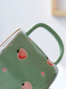 1pc 320ml Ceramic Mug, Cute Couple Mugs, Wavy Surface Office Milk Coffee Cup, Handpainted Lady Mugs, Ideal For Party, Graduation, Wedding, Family Gathering - Green - View 3