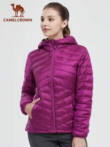 CAMEL CROWN Women Puffer Jacket Quilted Lightweight Stand Collar Zip Up Alternative Down Coat Warm Winter - Purple - View 2